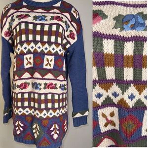 IC Isaacs Women M Vintage GrannyCore Embroidered Chunky Knit Heavyweight Sweater